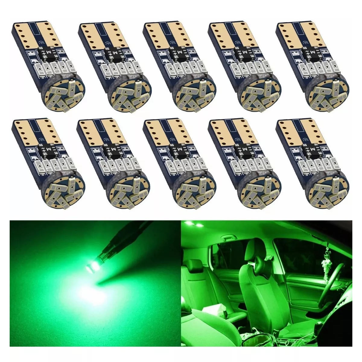 10 Focos Led Pellizco T10 W5w 194 168 2825 192 Verde