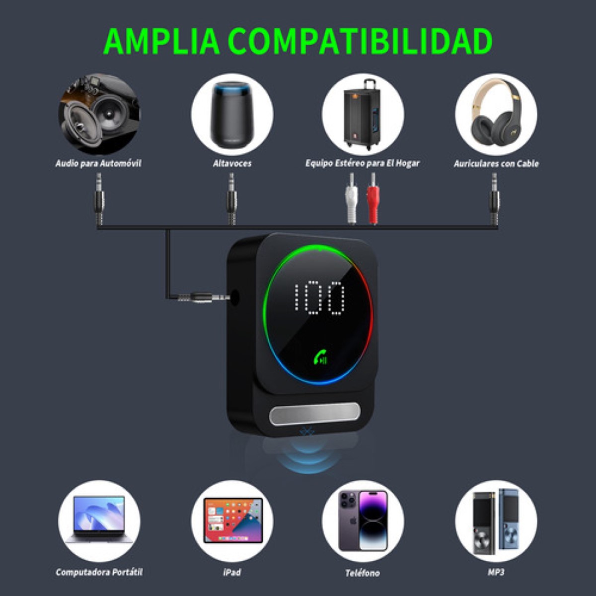 Adaptador Auxiliar Bluetooth, Receptor De Audio Con Jack 3.5 NEGRO