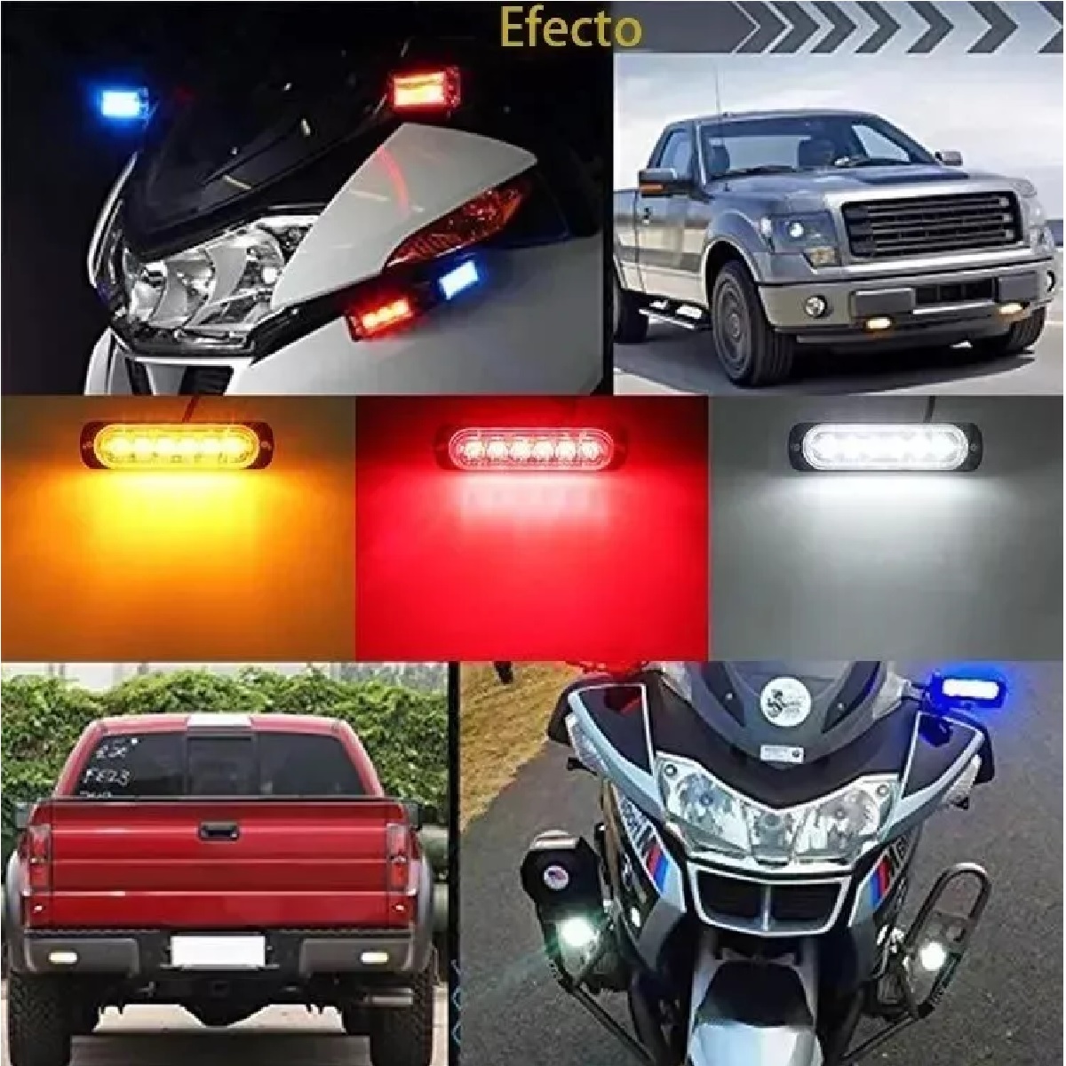 Par Faro Led Amarillo/Blanco Patrulla Escolta Barra Lateral Estrobo Moto Auto 