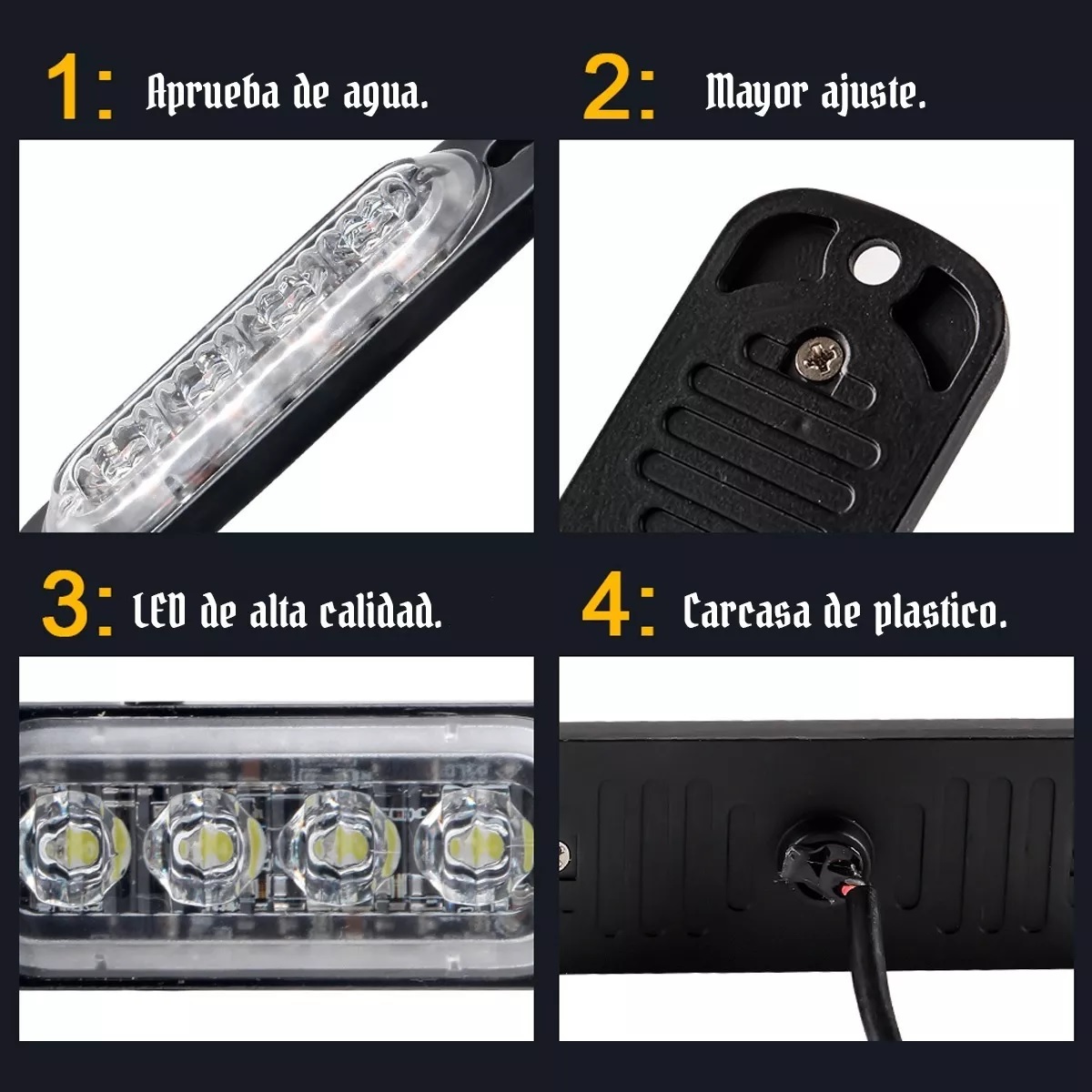 Par Faro Led Amarillo/Blanco Patrulla Escolta Barra Lateral Estrobo Moto Auto 
