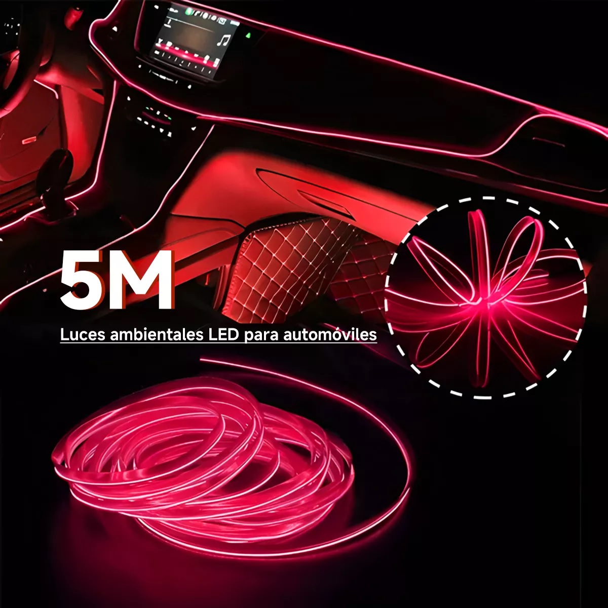 5m Tira Neon Led De Flexible Luz Auto Interior Decorativa Rojo