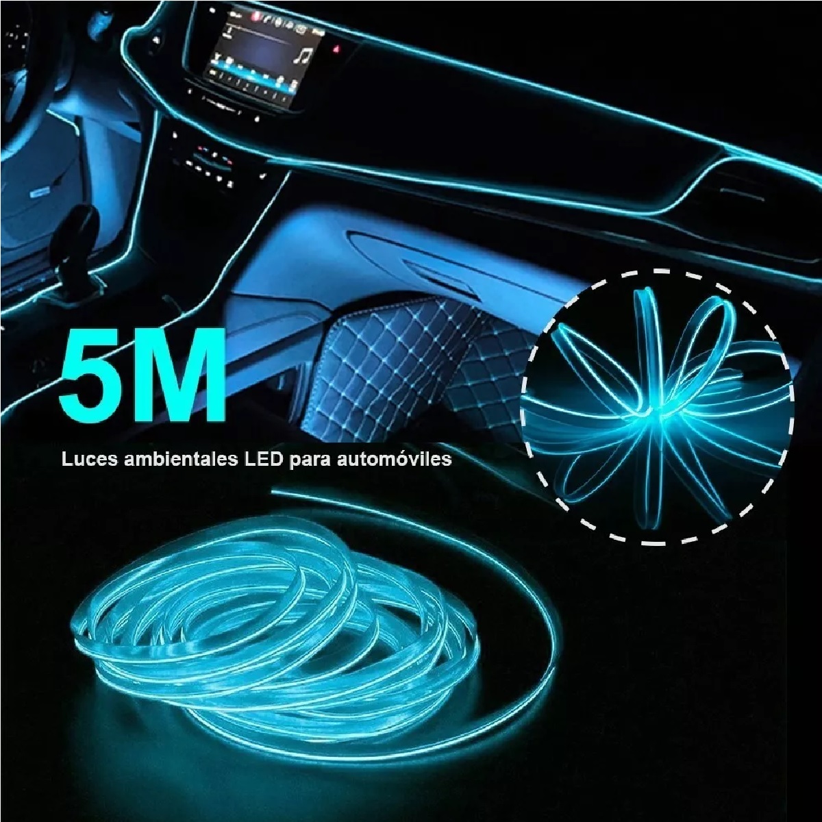 5m Tira Neon Led De Flexible Luz Auto Interior Decorativa Azul hielo