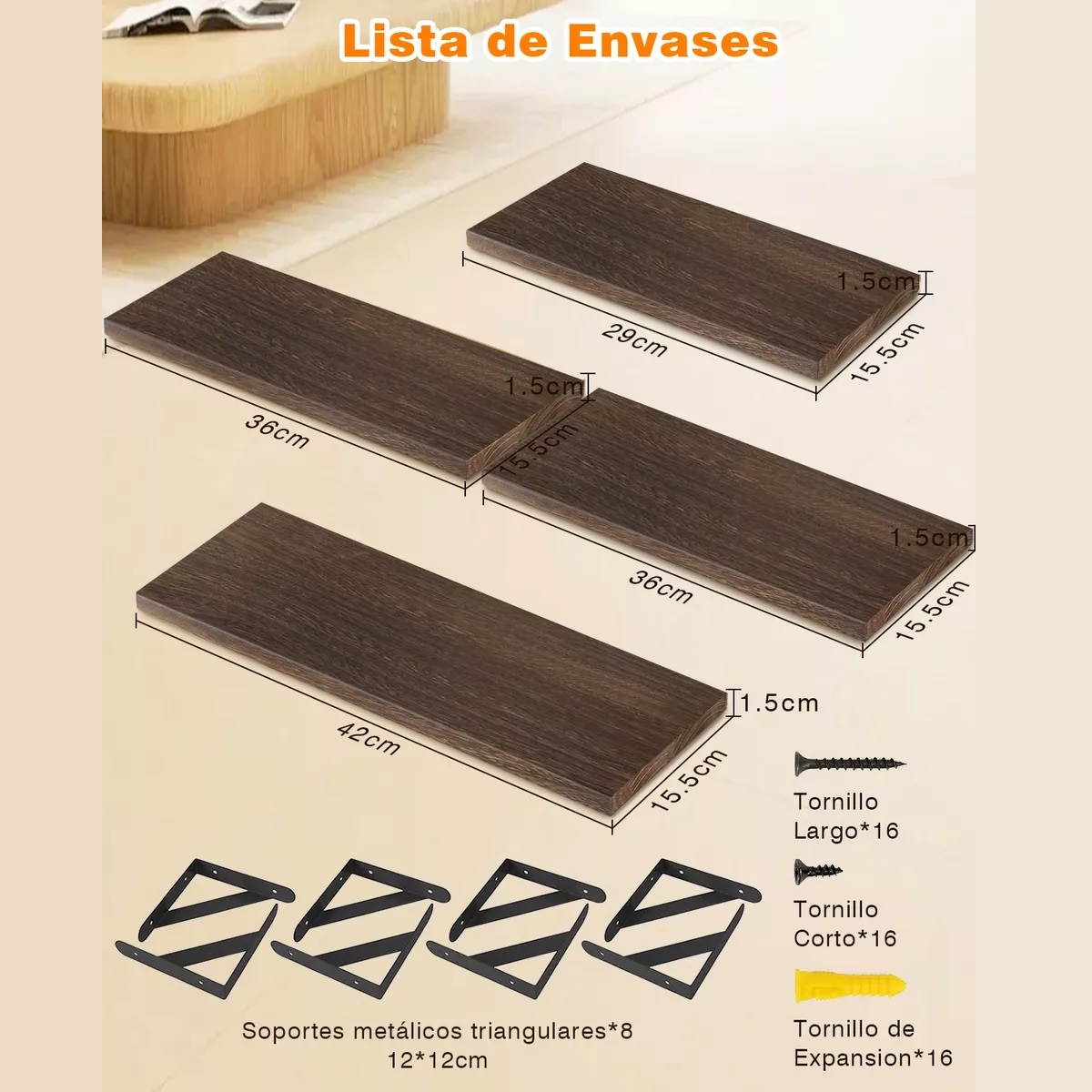 Repisas Flotantes Madera Modernas Estantes Baño Topon 4 Pzs Marron