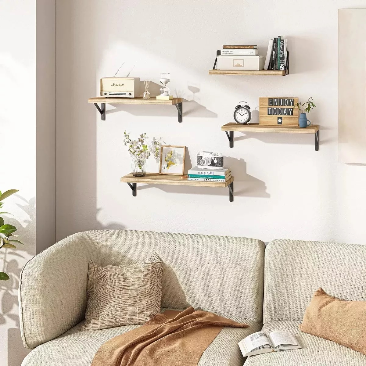 Repisas Flotantes Madera Modernas Estantes Baño Topon 4 Pzs Marron Claro