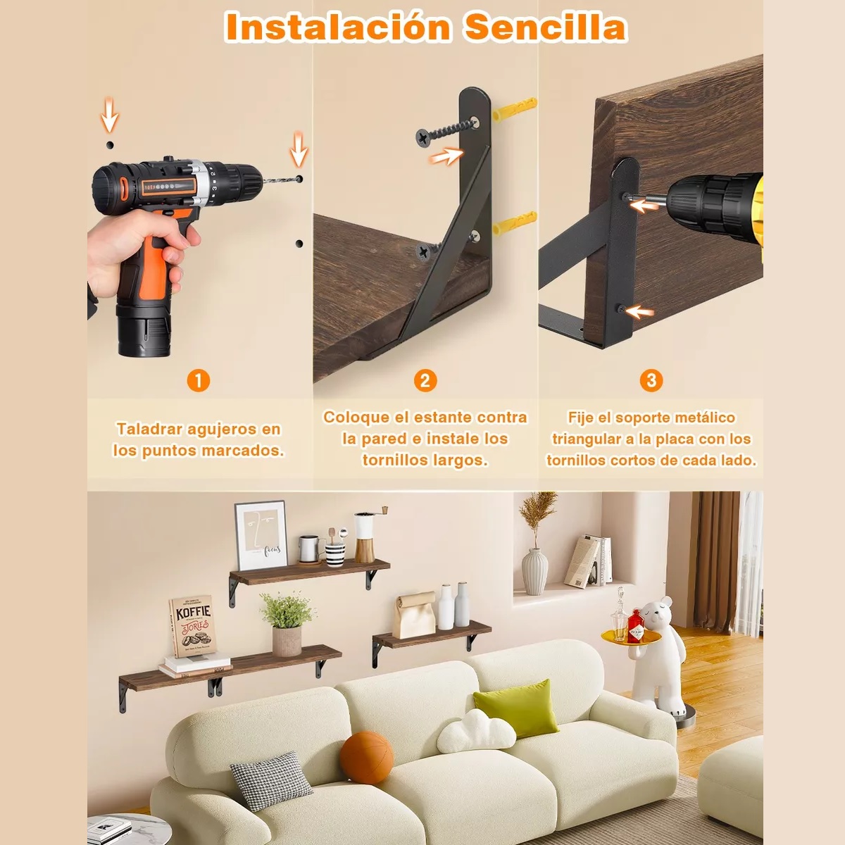 Repisas Flotantes Madera Modernas Estantes Baño Topon 4 Pzs Marron
