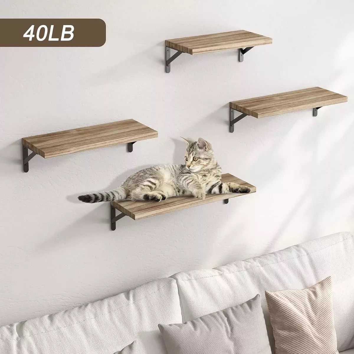 Repisas Flotantes Madera Modernas Estantes Baño Topon 4 Pzs Marron Claro