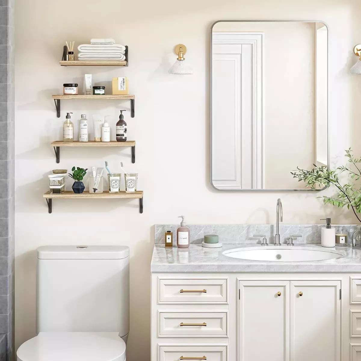 Repisas Flotantes Madera Modernas Estantes Baño Topon 4 Pzs Marron Claro