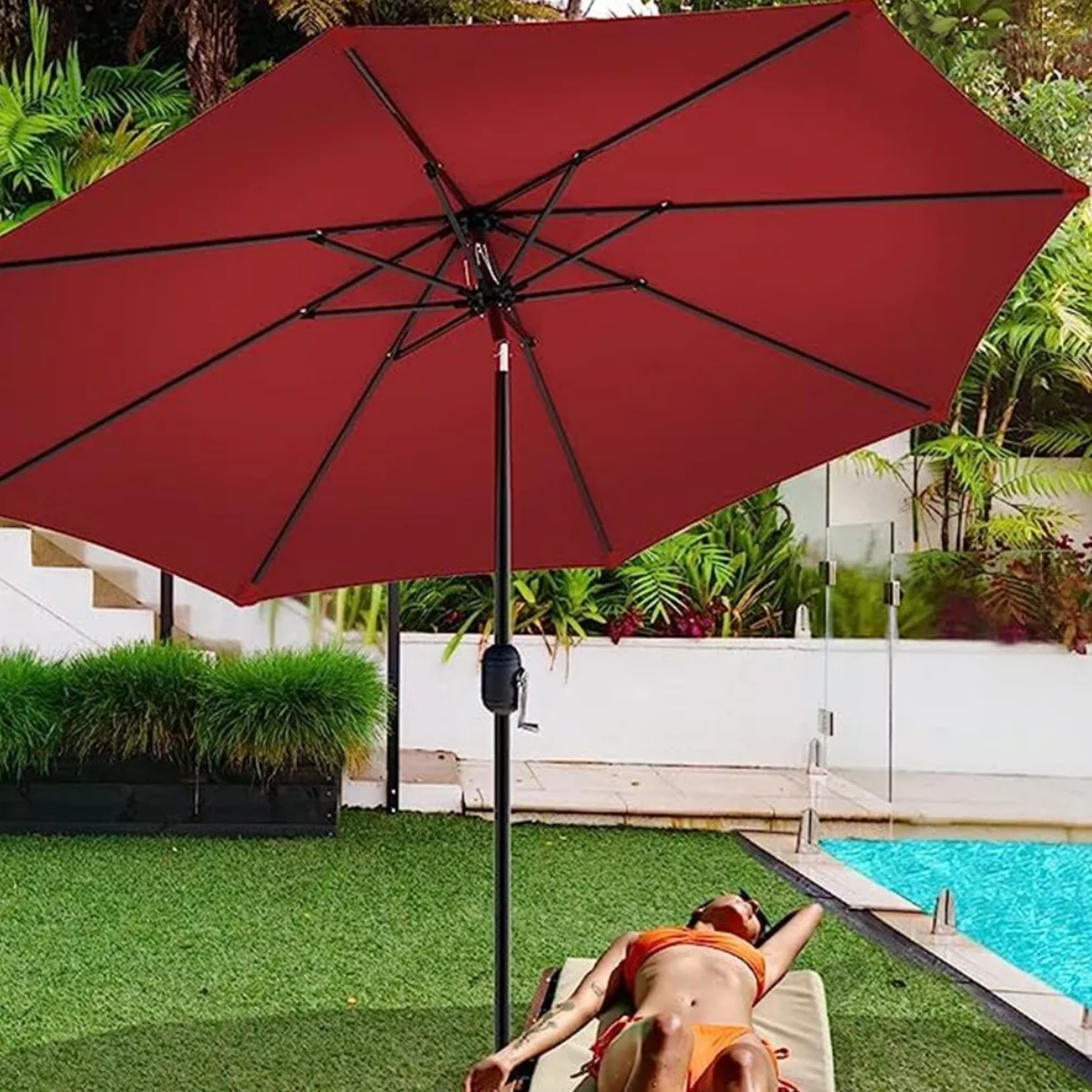 Sombrilla Para Jardín O Playa 7.5ft Angulo De Inclinación Color Burdeos 
