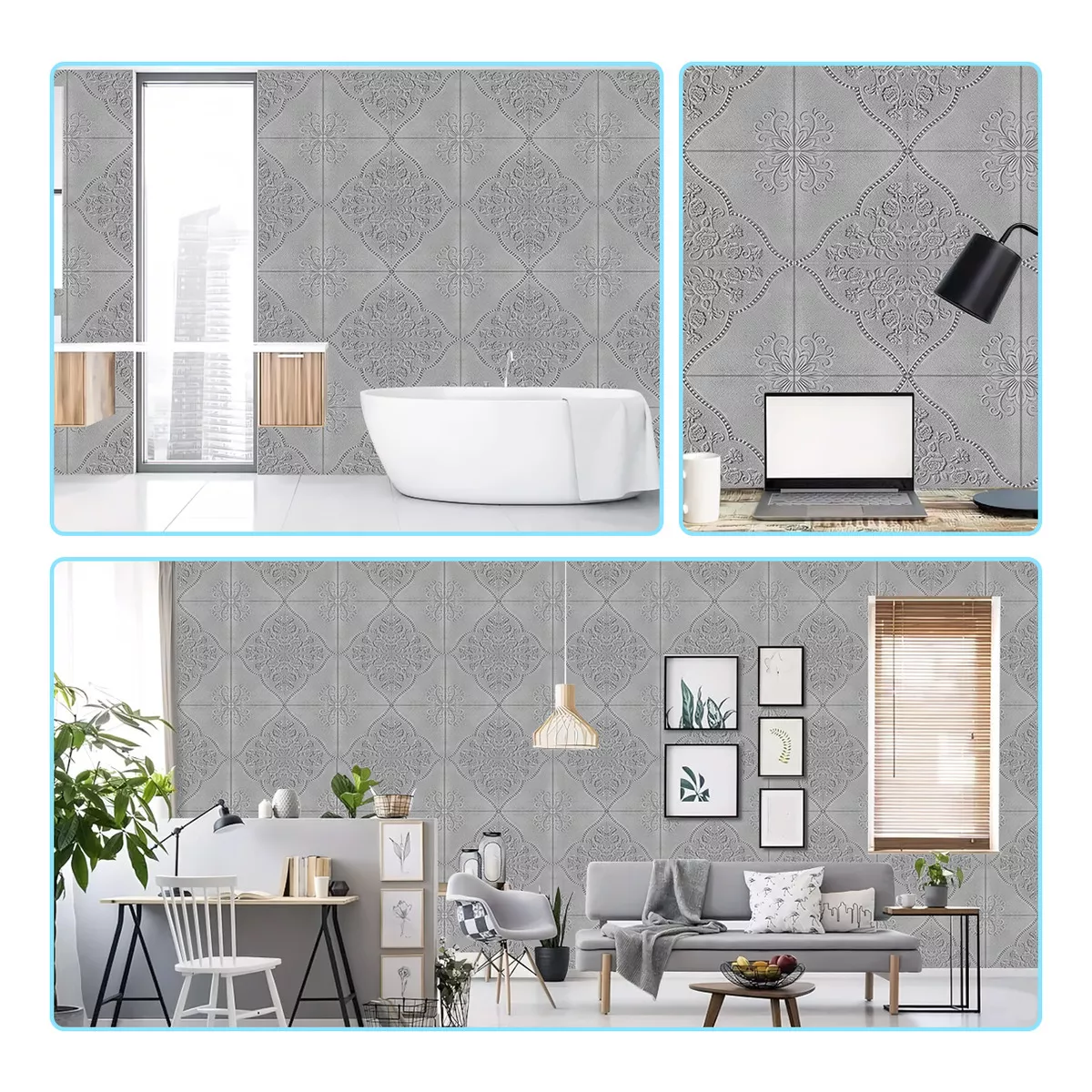 3d Decoración Panel Cuadrilátero Ciruela Patrón Color Plateado