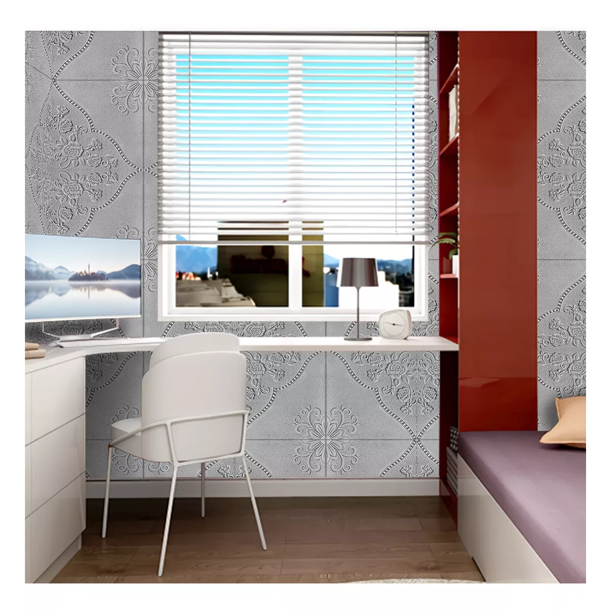 3d Decoración Panel Cuadrilátero Ciruela Patrón Color Plateado