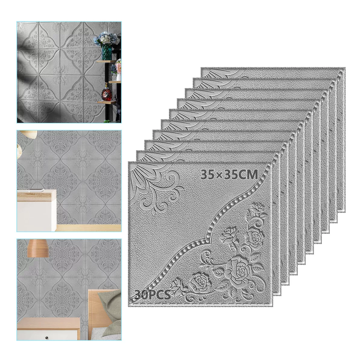 3d Decoración Panel Cuadrilátero Ciruela Patrón Color Plateado