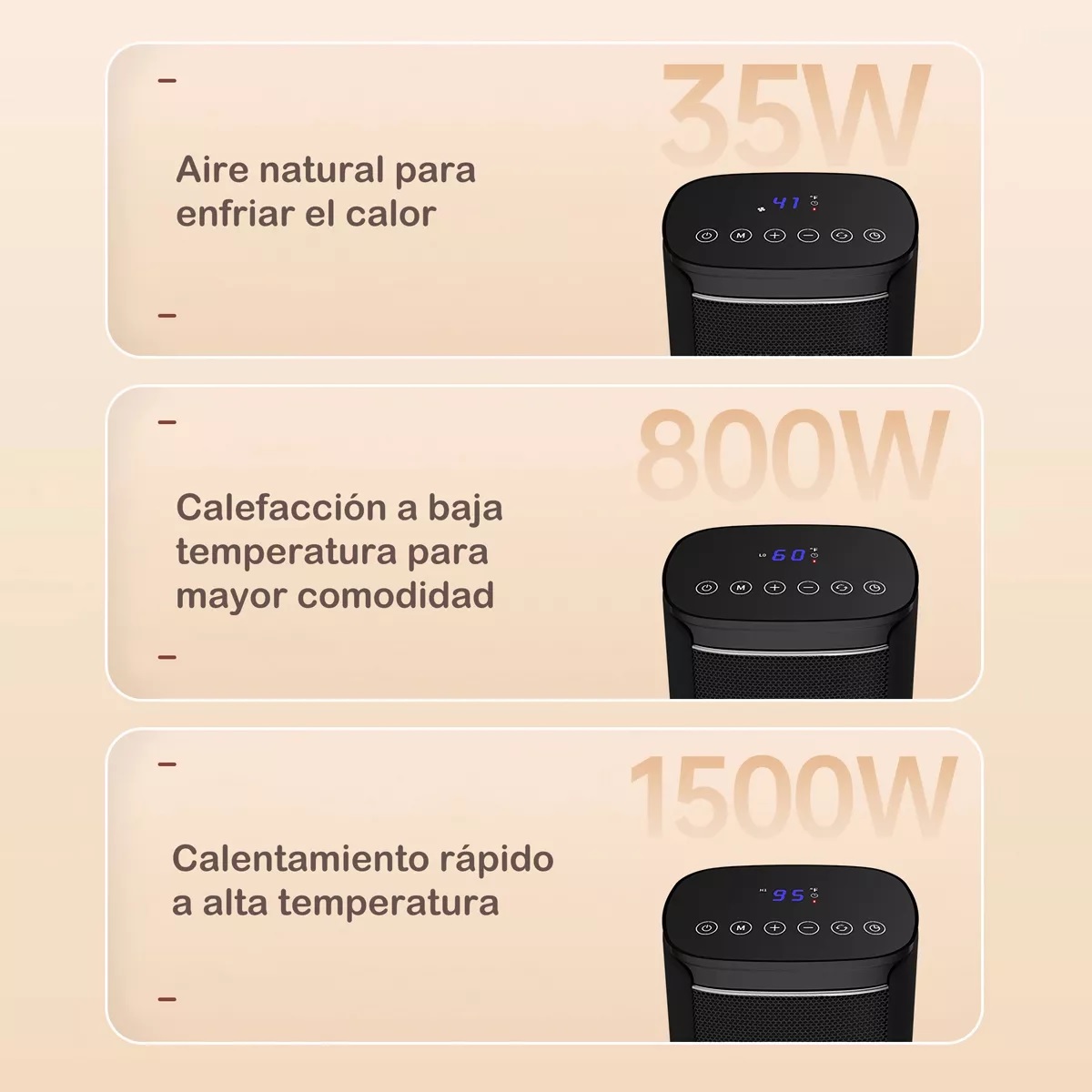 Calefactor Eléctrico Calentador Portátil Ptc 3 Niveles 1500w Negro