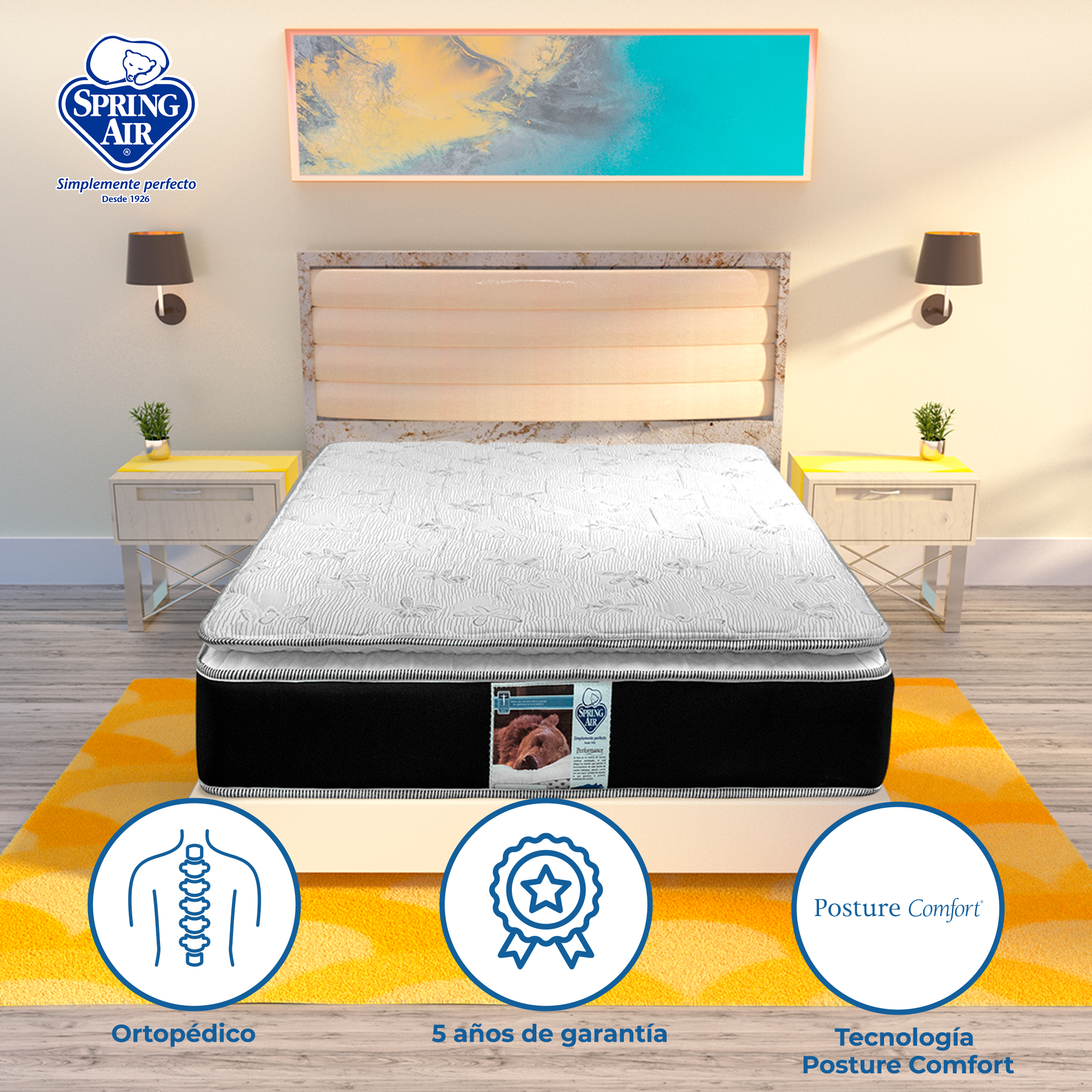 Spring Air Colchon Queen Size Kunis Cama Con Máximo Soporte y Ortopédico de Confort Medio