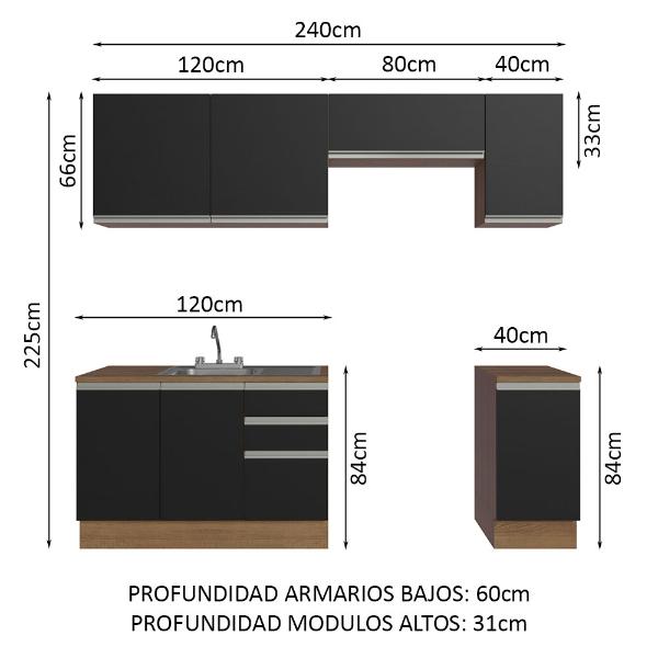 Cocina Integral Completa Madesa Glamy 240cm Con Tarja MN