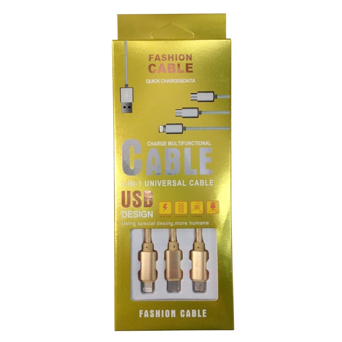 Cable Cargador 3 en 1 USB Tipo C Lightning V8 1 Metro Flexible y Resistente Color Rosa