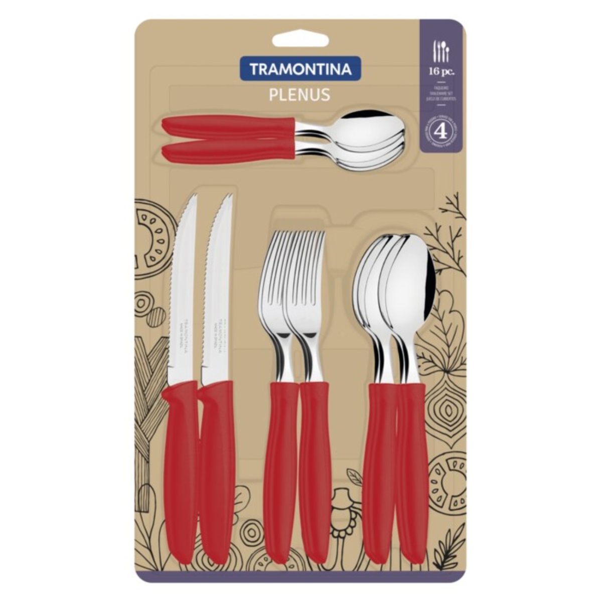 Juego de Cubiertos Tramontina 23498701 Plenus 16 Piezas Rojo ENDY1