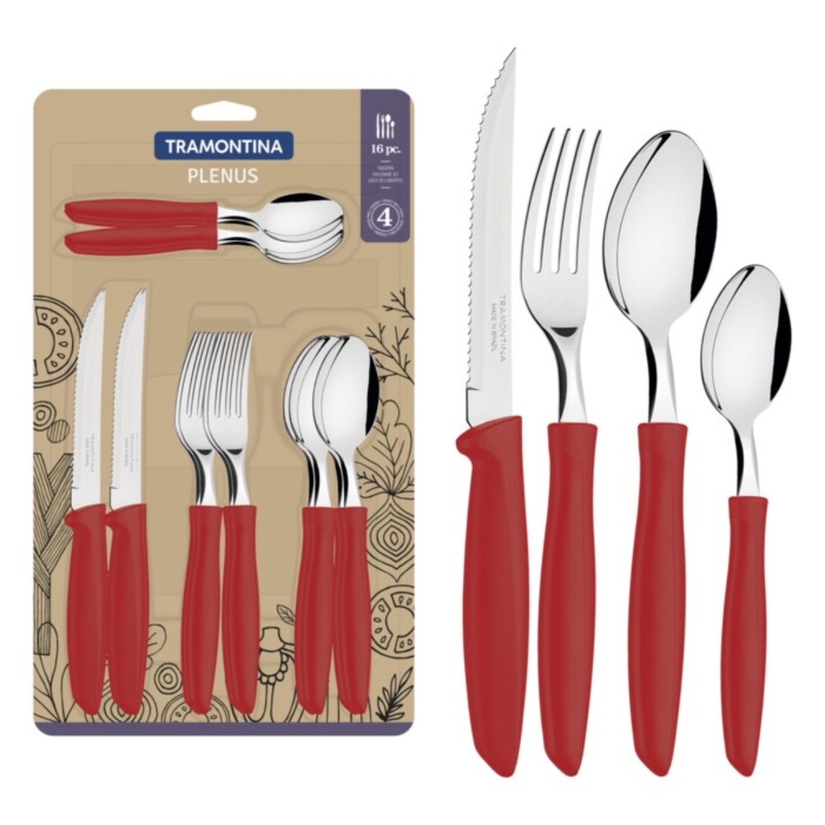 Juego de Cubiertos Tramontina 23498701 Plenus 16 Piezas Rojo ENDY1