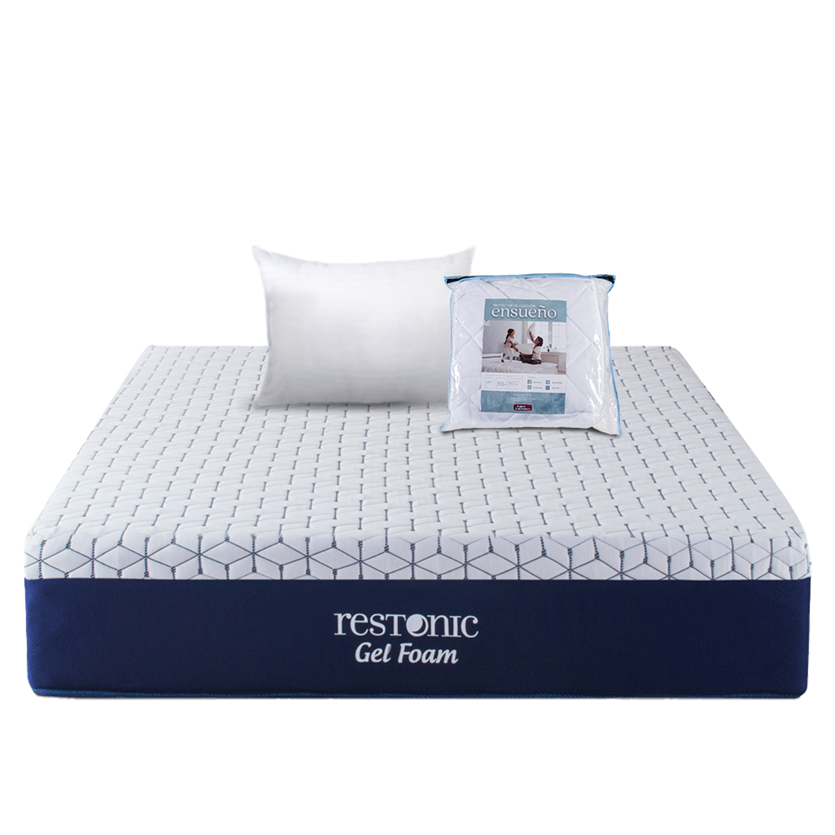  Colchón Restonic Gel Foam Individual + 1 Almohada + 1 Protector Individual Ensueño.