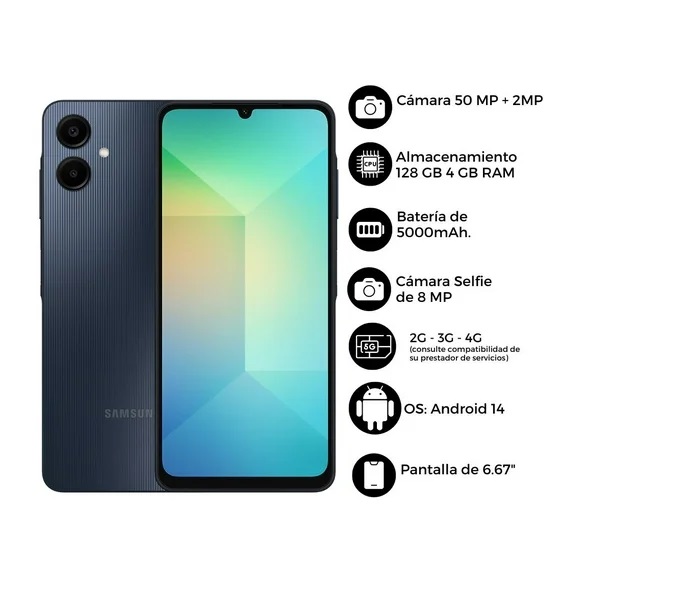 Samsung A06 128Gb 4Ram Color Negro Dual Sim Nuevo Desbloqueado