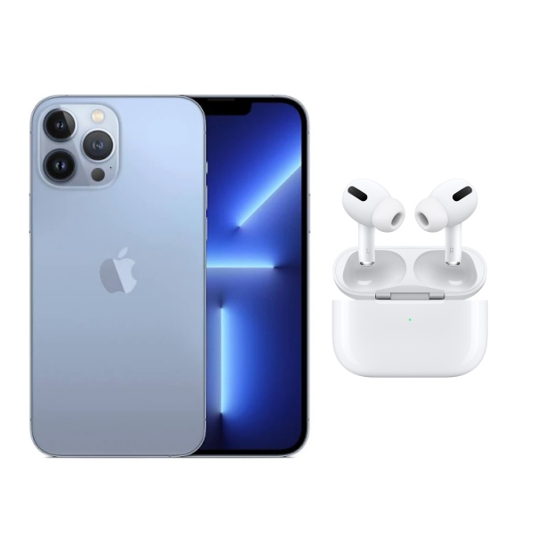 Apple iPhone 13 Pro Max Azul 256 GB Reacondicionado + Audífonos Airpods 4 de regalo con calidad premium.