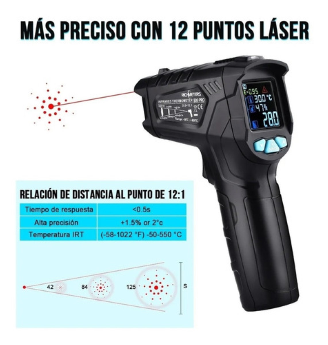 Termómetro Infrarrojo Digital E Industrial (-50-550 °c) NEGRO AZUL