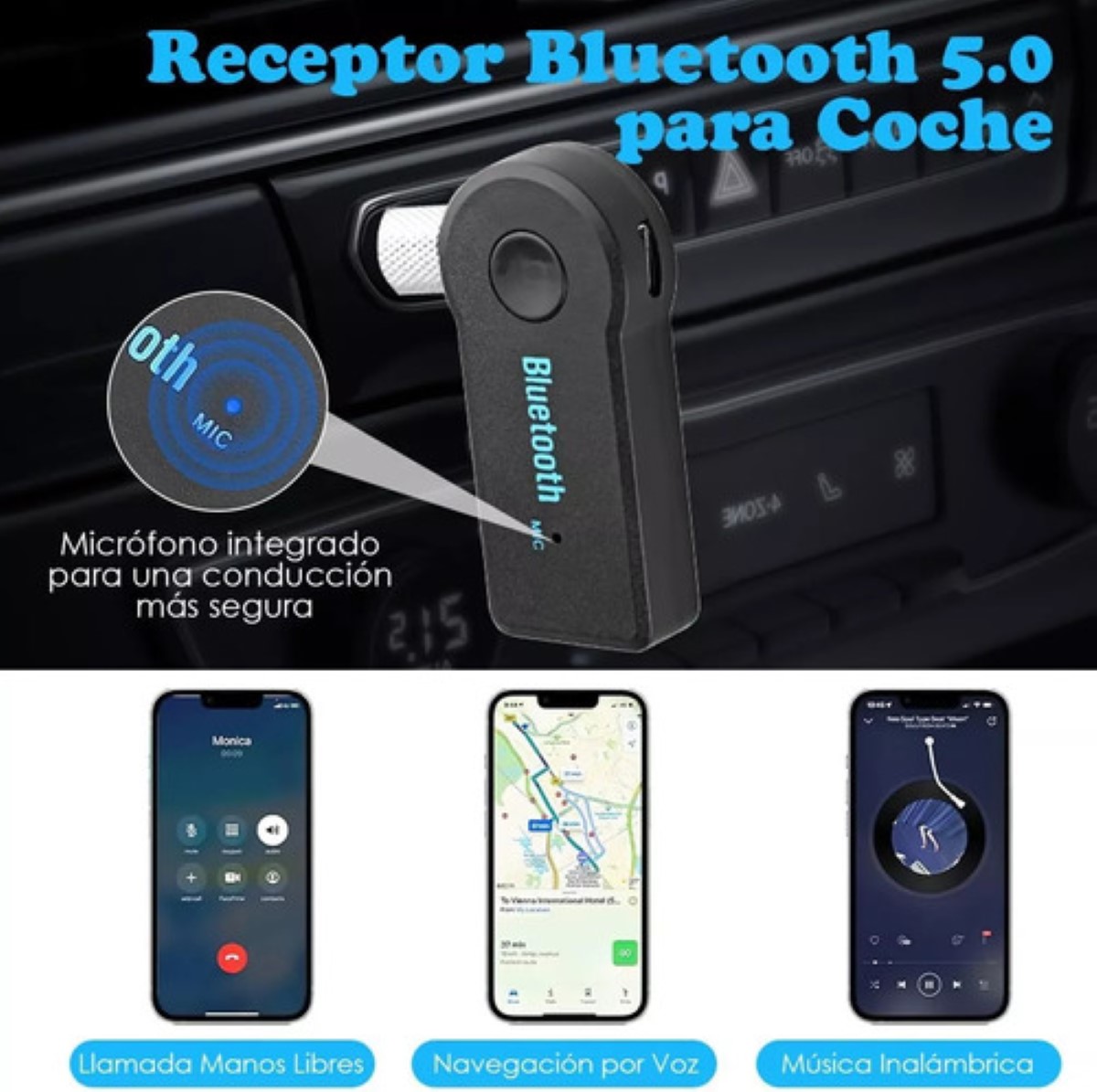 Adaptador Bluetooth 3.5 Jack Manos Libres Para Carros 2 Pcs NEGRO