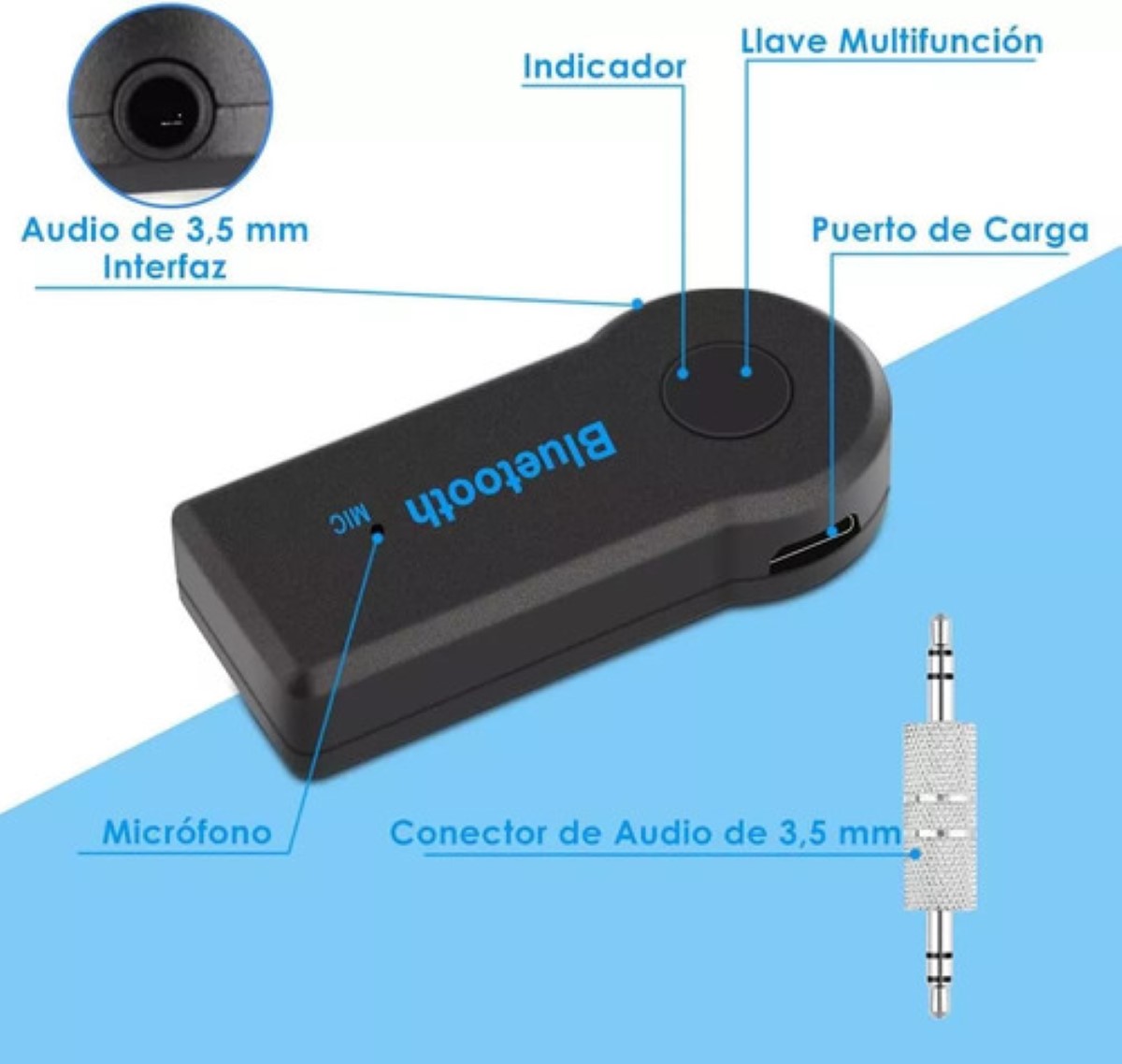 Adaptador Bluetooth 3.5 Jack Manos Libres Para Carros 2 Pcs NEGRO