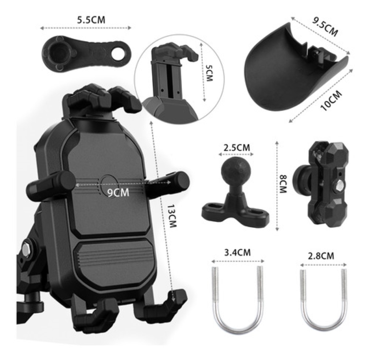 Soporte Porta Celular Antirrobopara Motocicleta Amortiguador NEGRO