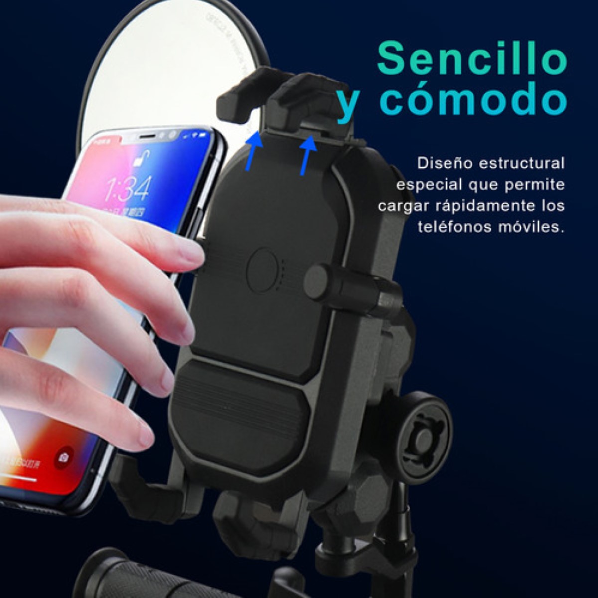 Soporte Porta Celular Antirrobopara Motocicleta Amortiguador NEGRO