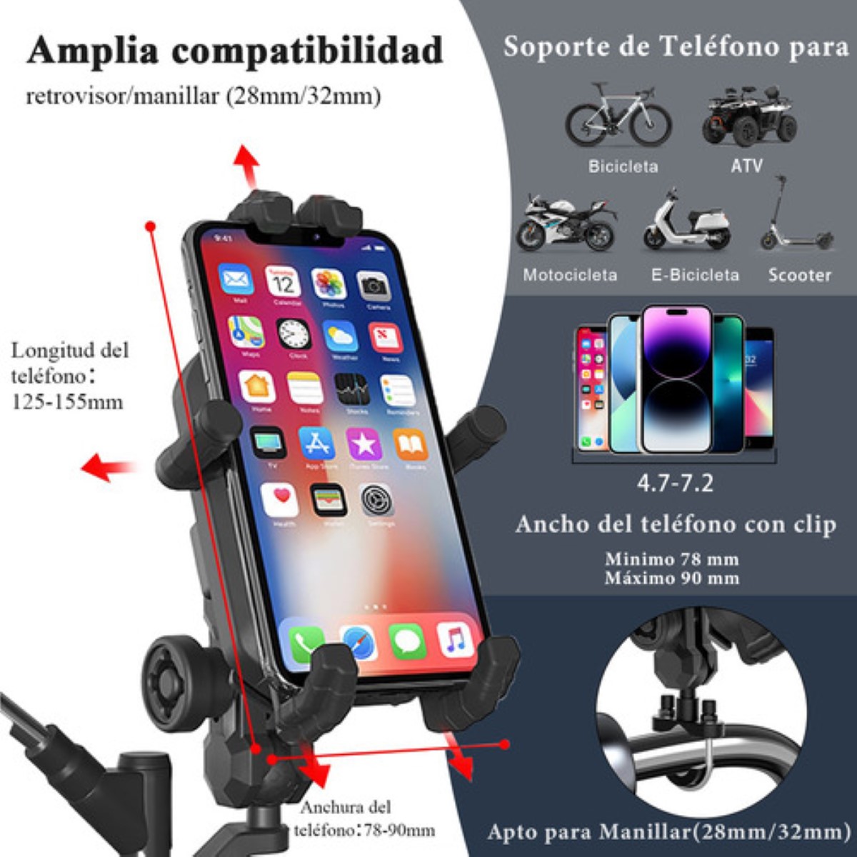 Soporte Porta Celular Antirrobopara Motocicleta Amortiguador NEGRO
