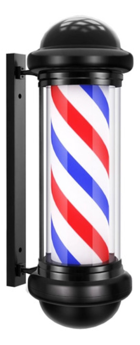 Poste Bombilla Barbería Caramelo Giratorio 65cm Peluquería BLANCO NEGRO ROJO AZUL