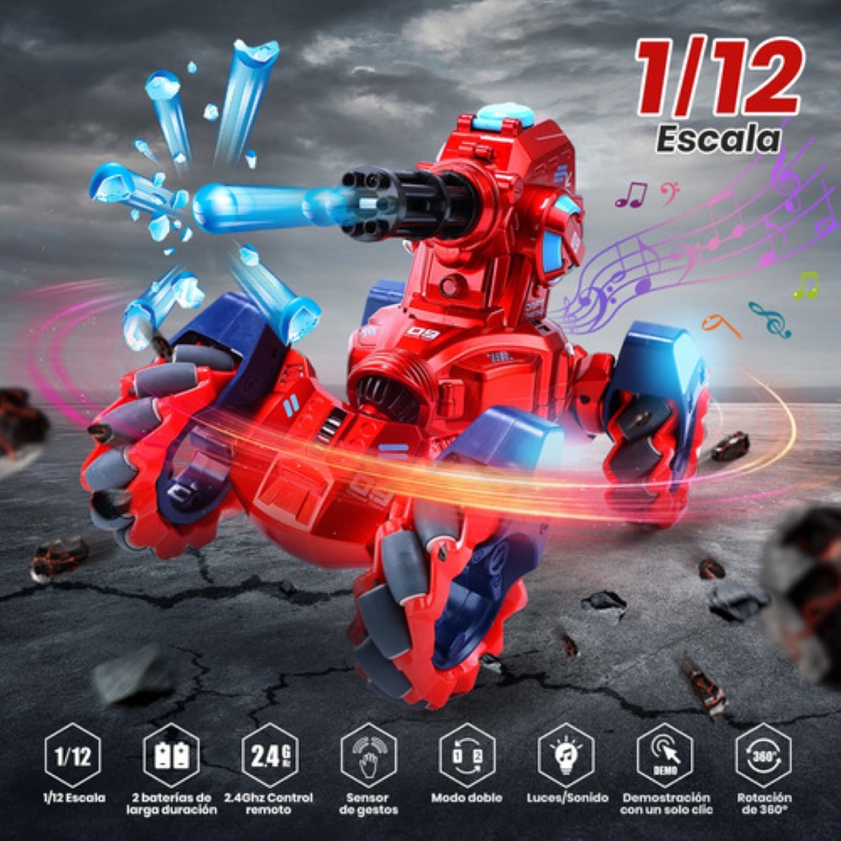 Tanque Control Remoto Gestos Lanza Balas Gel Juguete Niños rojo