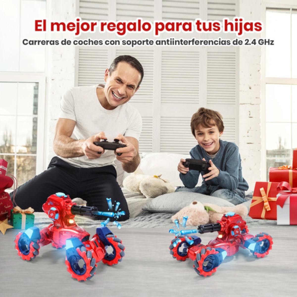 Tanque RC De Agua – Control Por Gesto Y Mando, 360° De Giro, Torreta 180° Y 45°, Dispara Balas De Agua, Batería 7.4V, Regalo +8 Años