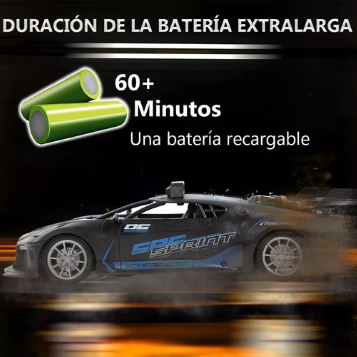 Carro Control Remoto Recargable + 2 Baterías negro azul 