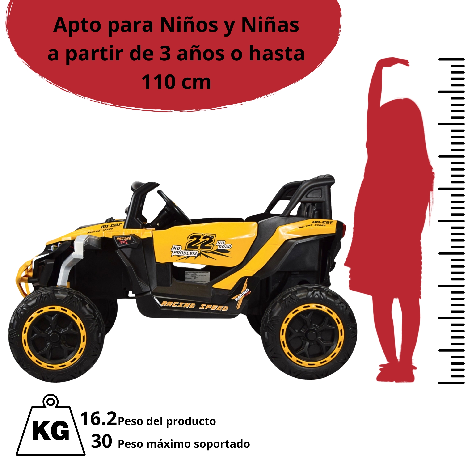 Montable Electrico Speed para Niños Control Remoto Luz Led 12v - Amarillo