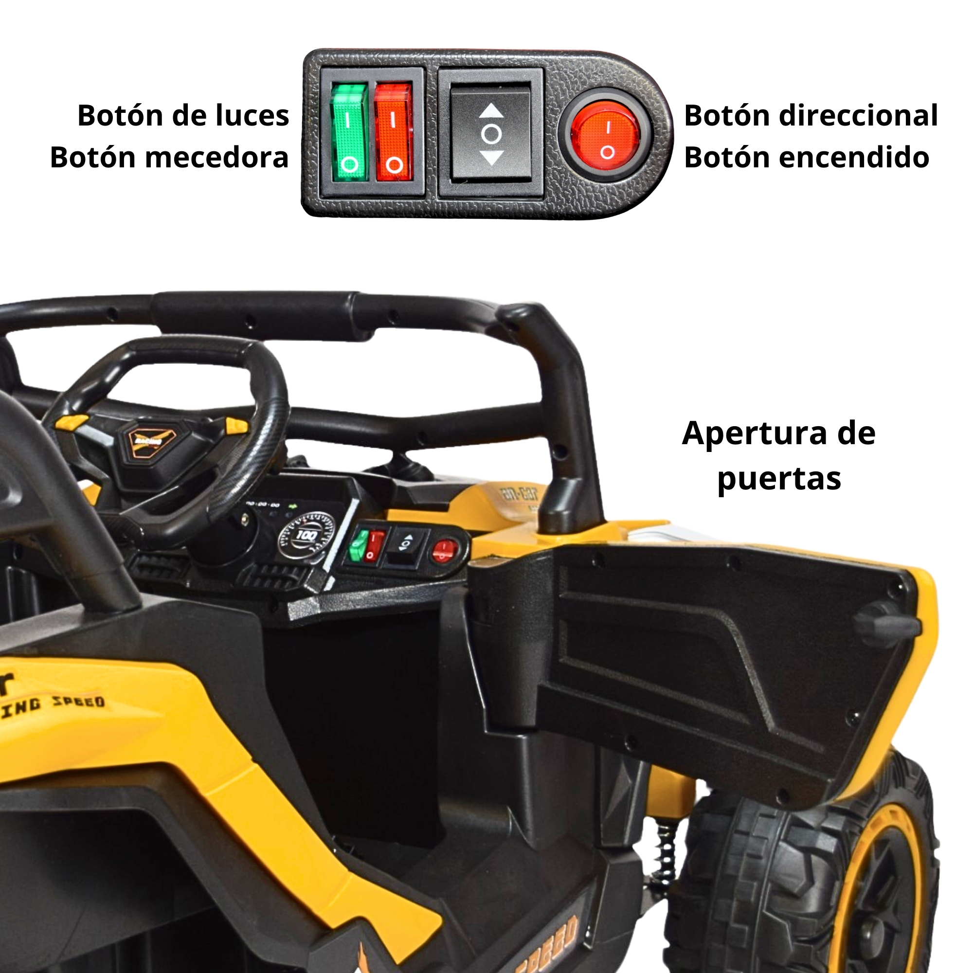 Montable Electrico Speed para Niños Control Remoto Luz Led 12v - Amarillo