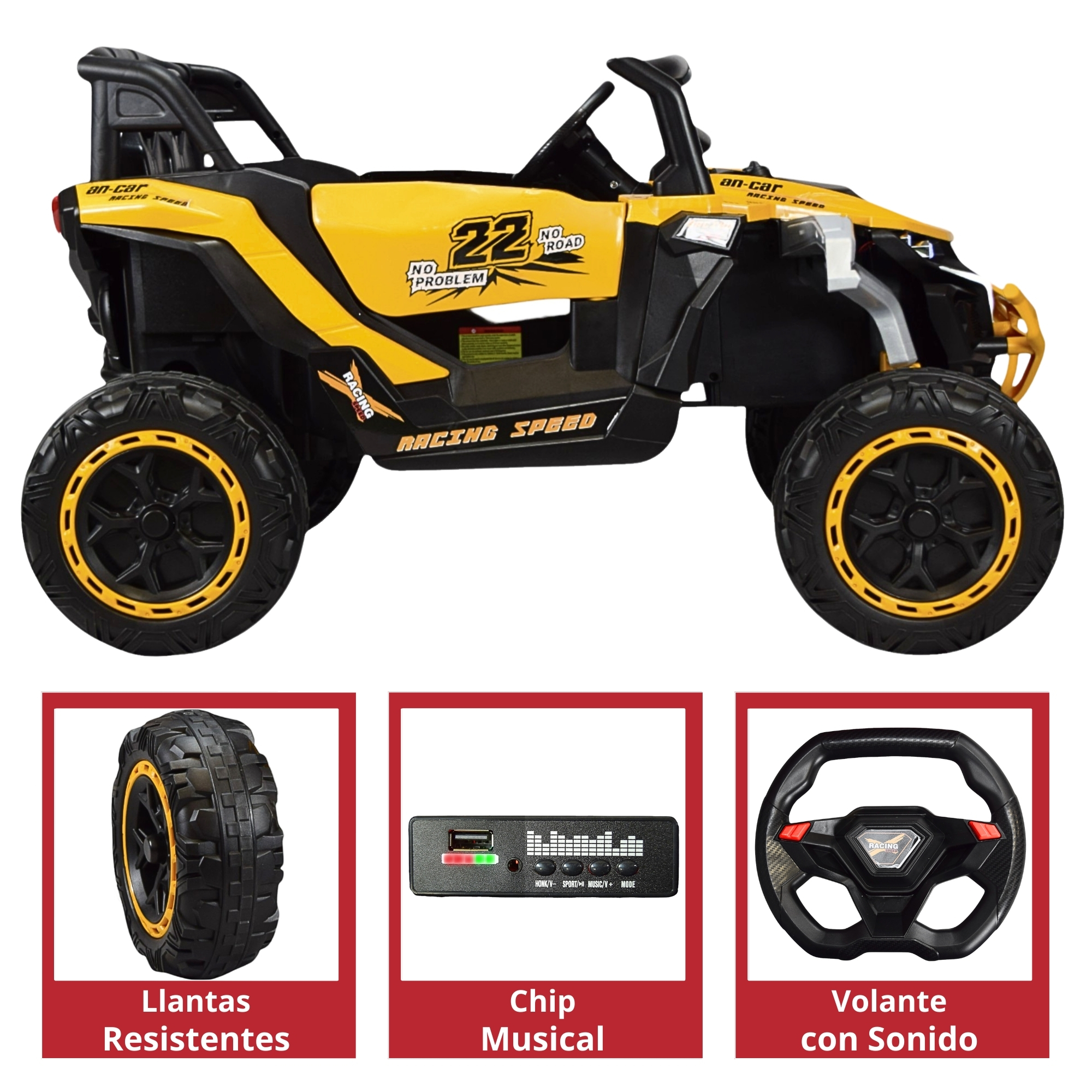 Montable Electrico Speed para Niños Control Remoto Luz Led 12v - Amarillo