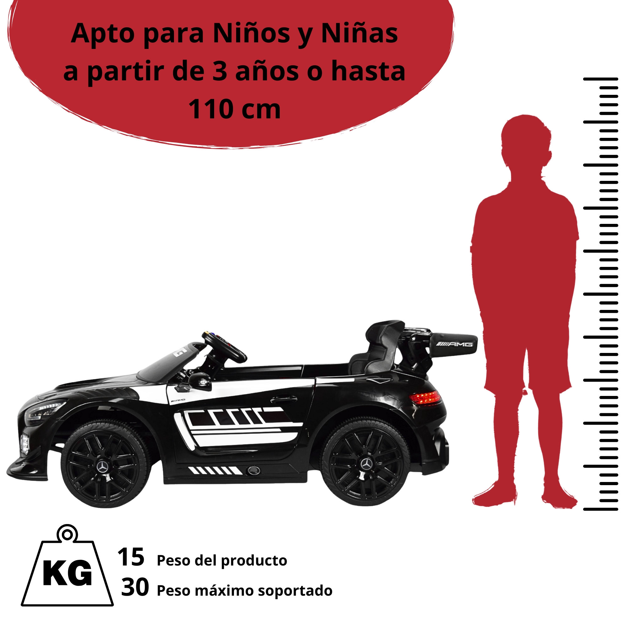 Montable Mercedes-Benz Electrico para Niños Control Remoto 12v - Negro