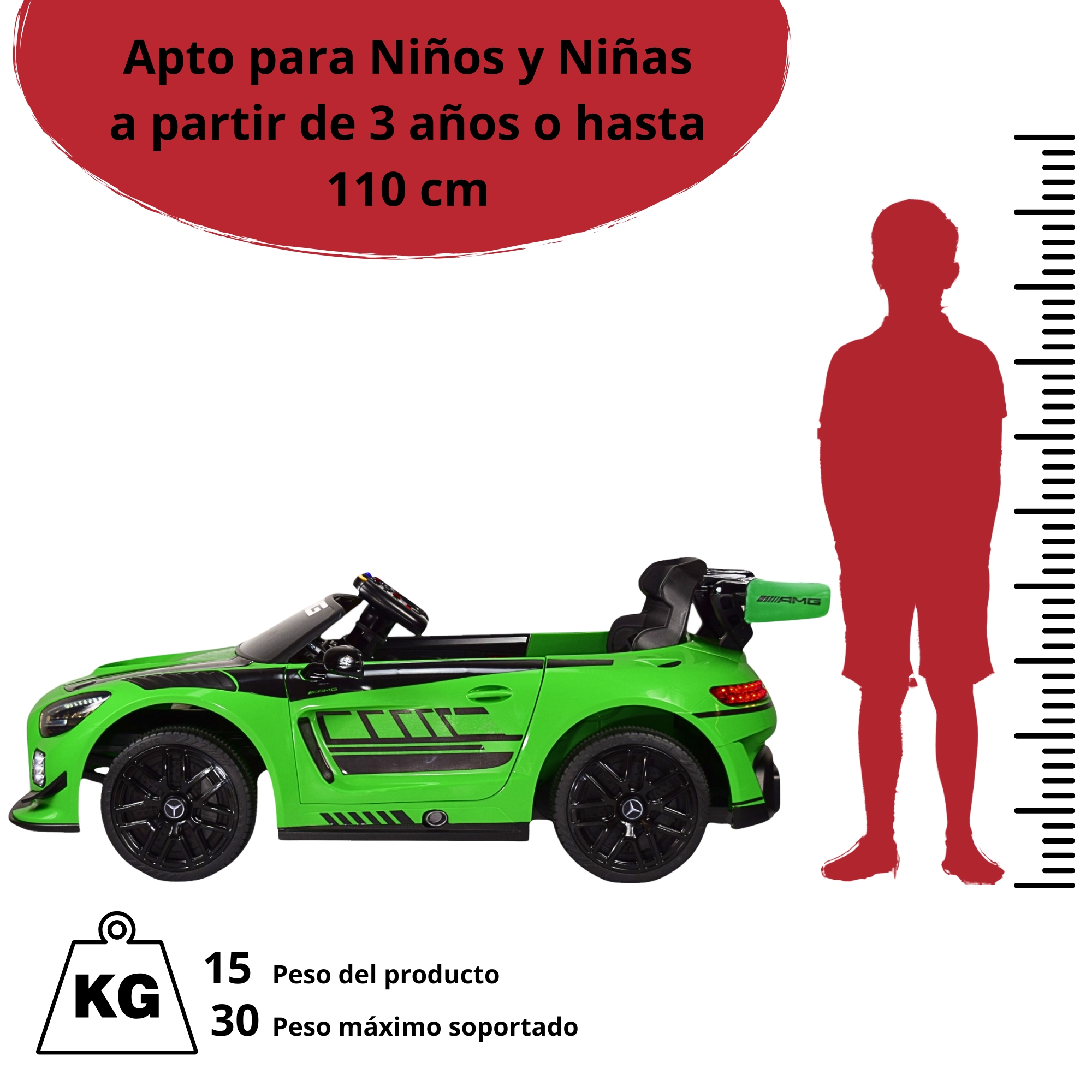 Montable Mercedes-Benz Electrico para Niños Control Remoto 12v - Verde