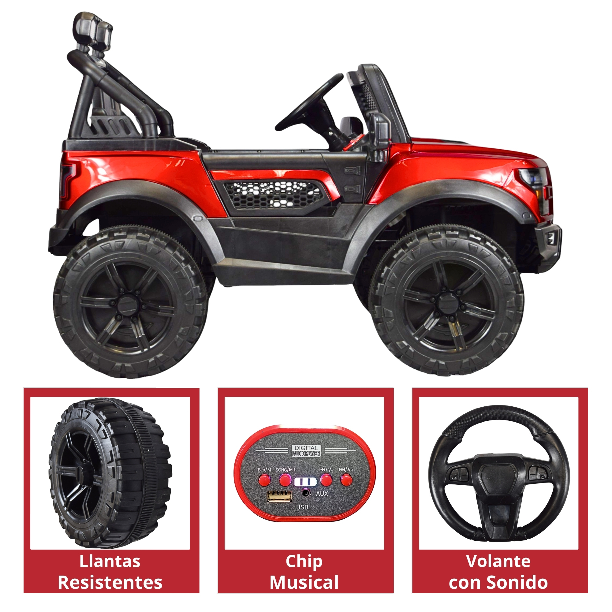 Montable Electrico Raptor para Niños Control Remoto Luz Led 12v - Rojo