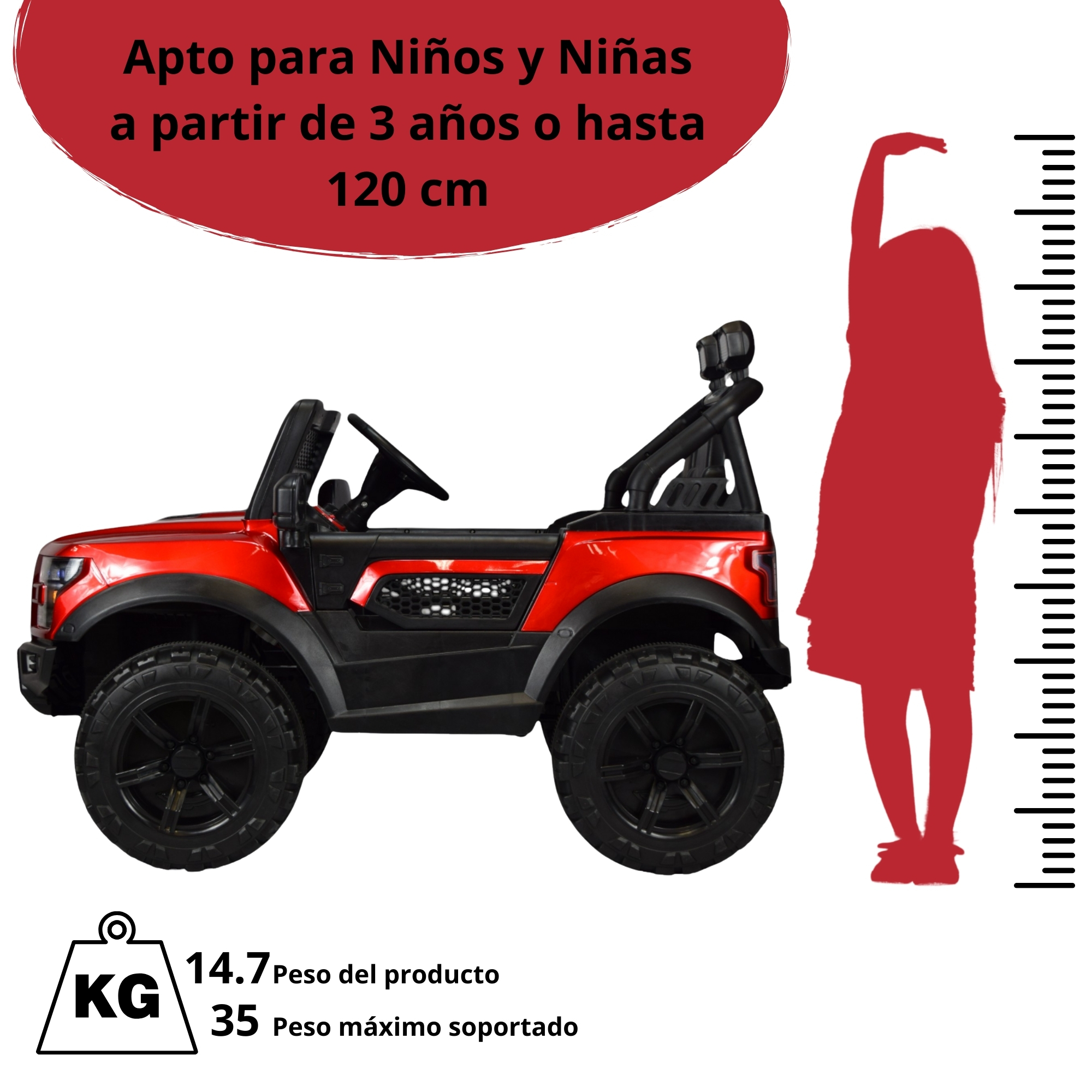 Montable Electrico Raptor para Niños Control Remoto Luz Led 12v - Rojo