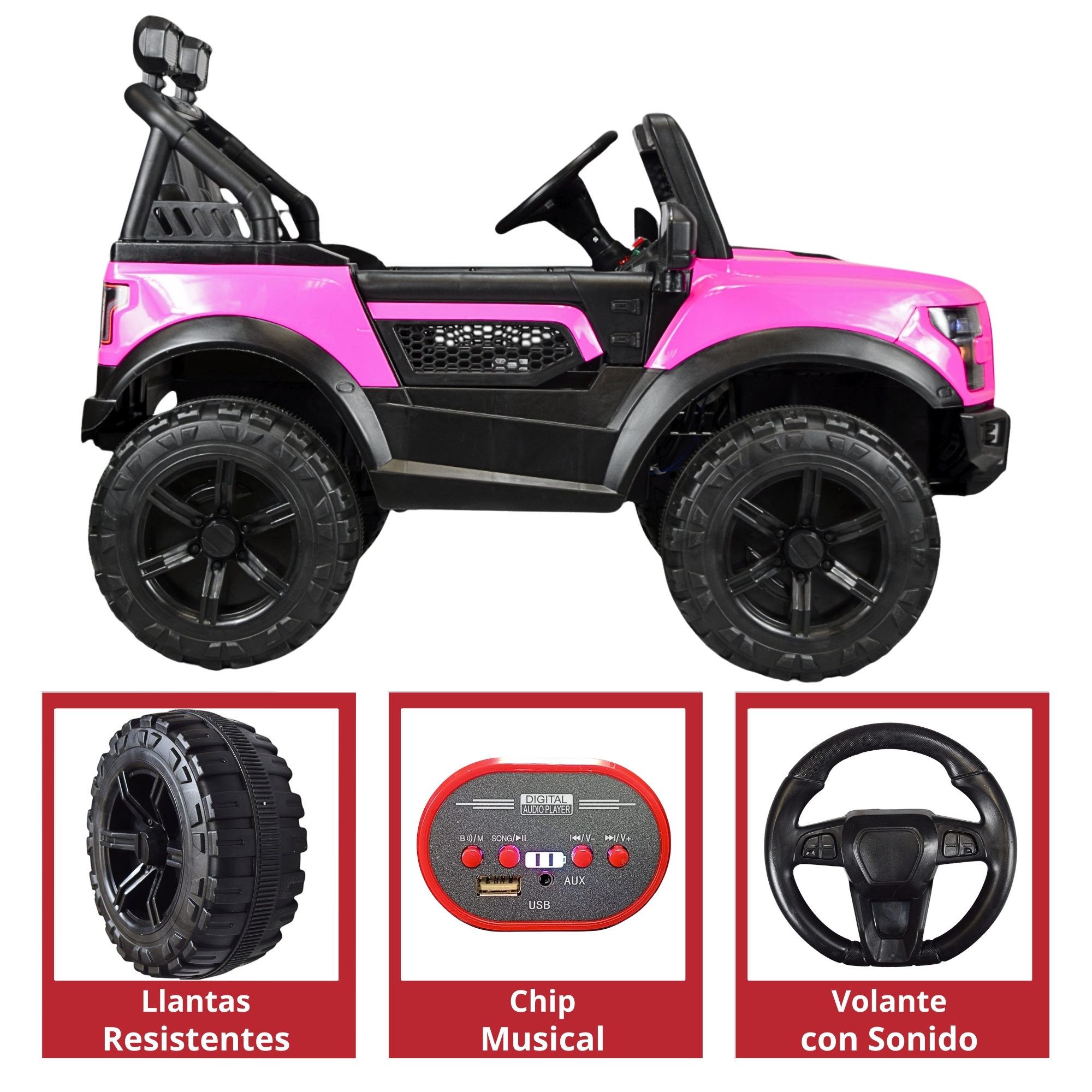 Montable Electrico Raptor para Niños Control Remoto Luz Led 12v - Rosa