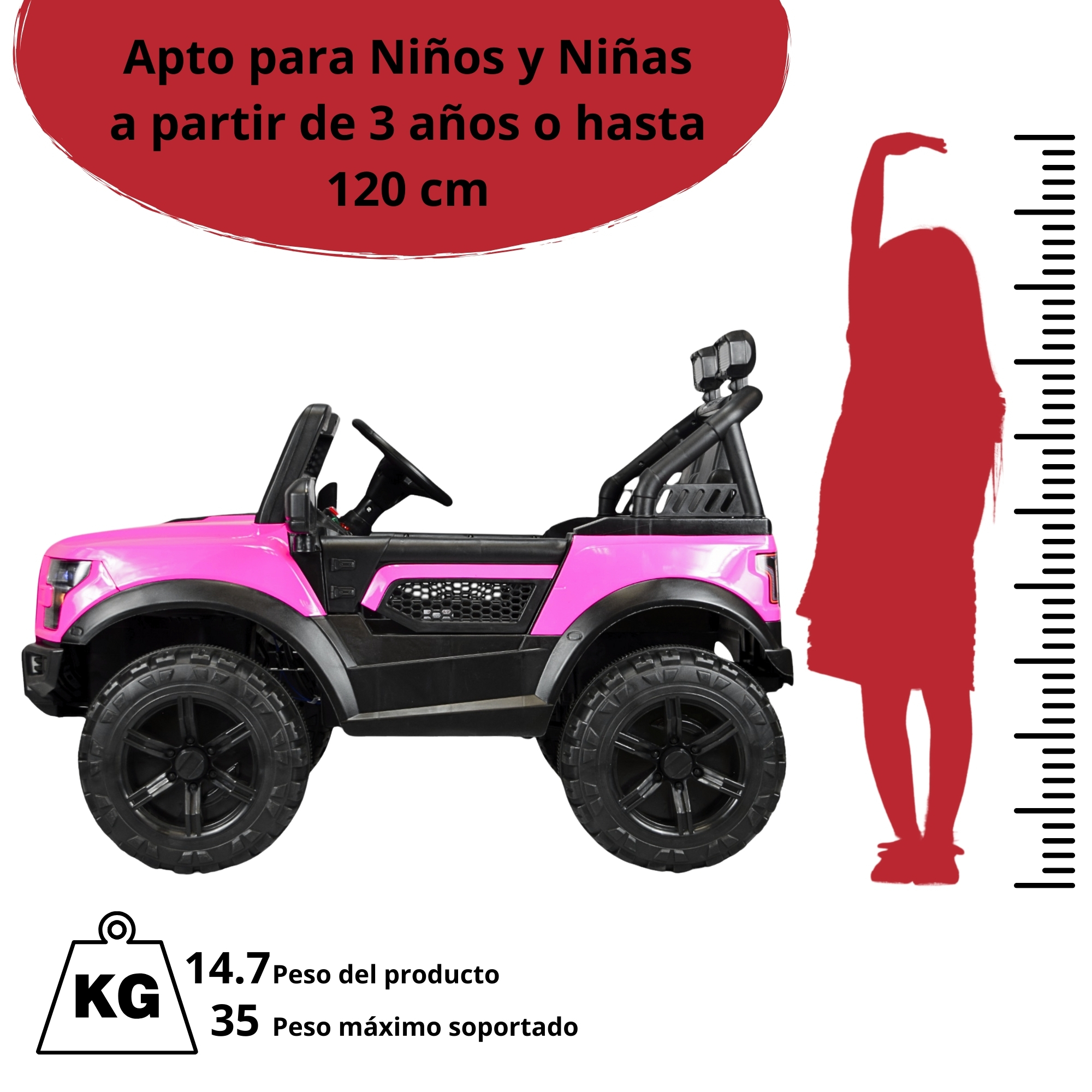 Montable Electrico Raptor para Niños Control Remoto Luz Led 12v - Rosa