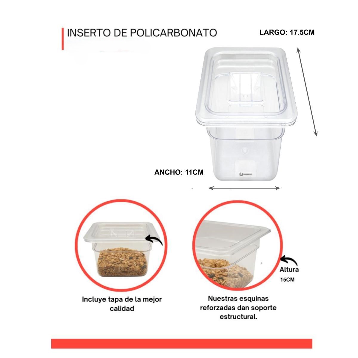Inserto de policarbonato de 1/9 15cm con tapa