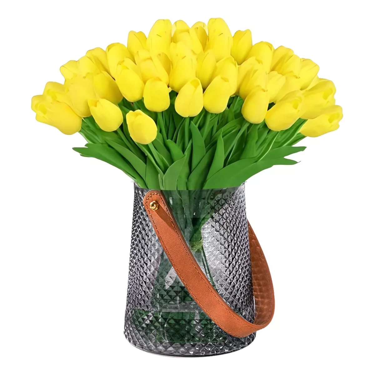Tulipanes Artificiales Color Degradado 20pcs Para Decoración Amarillo