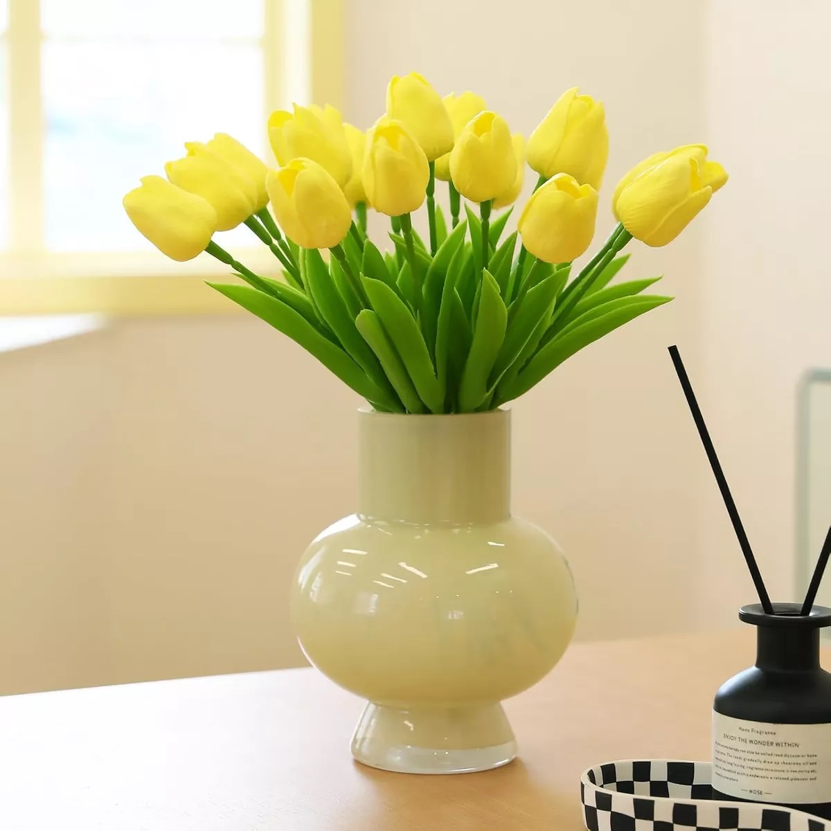 Tulipanes Artificiales Color Degradado 20pcs Para Decoración Amarillo