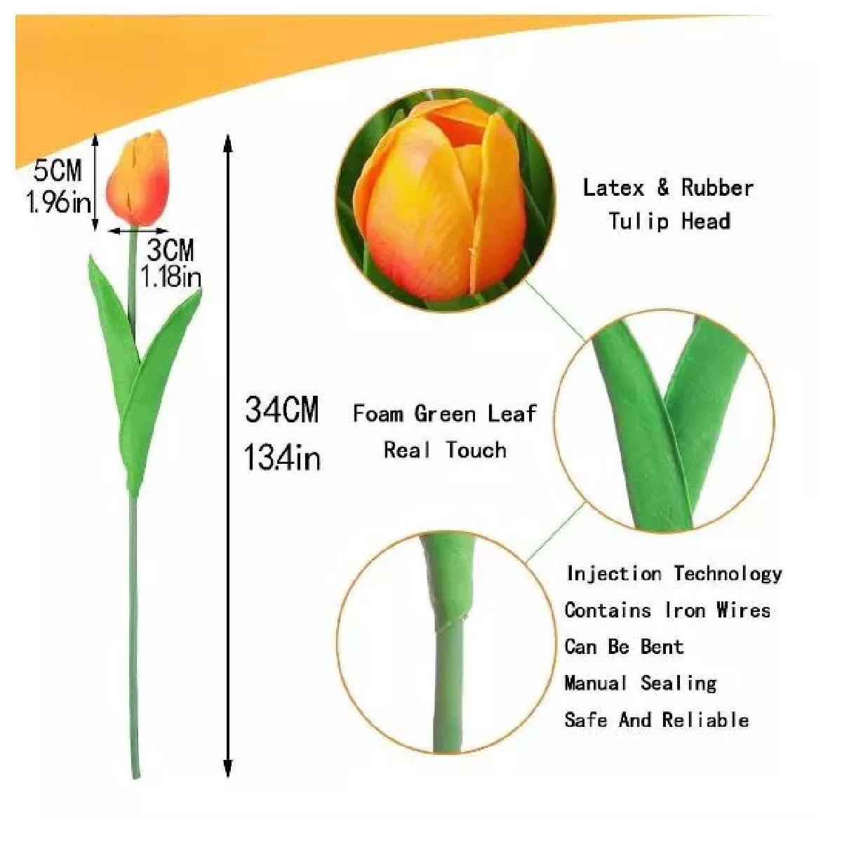 Tulipanes Artificiales Color Degradado 20pcs Para Decoración Naranja