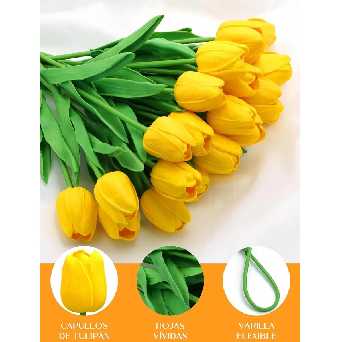 Tulipanes Artificiales Color Degradado 20pcs Para Decoración Amarillo