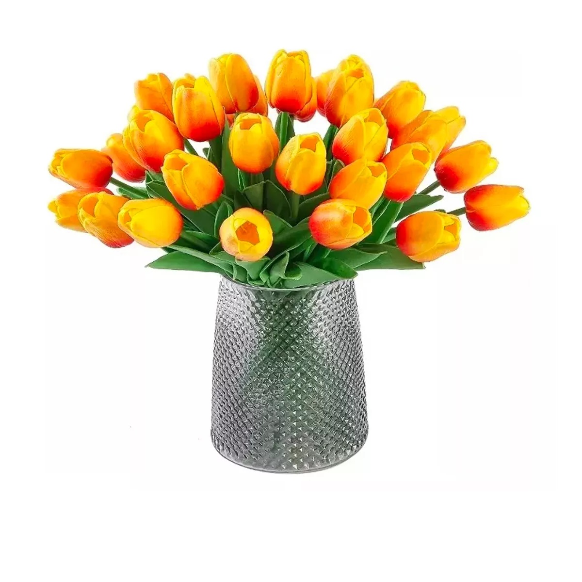 Tulipanes Artificiales Color Degradado 20pcs Para Decoración Naranja