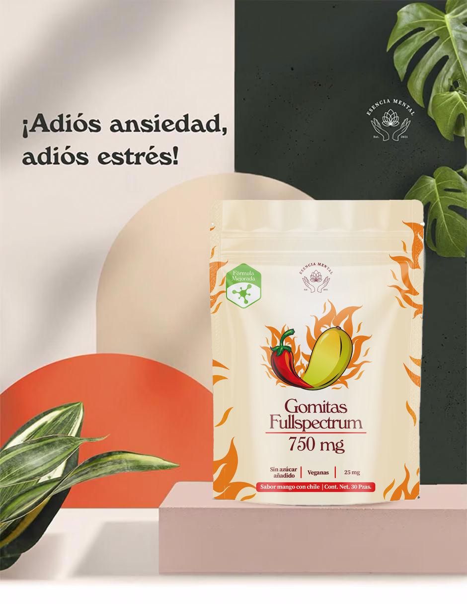 Gomitas antiestrés y ansiedad 750 mg | Esencia mental | Fullspectrum | (30 gomitas sabor mango con chile)